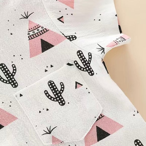 Baby Toddler Boy's Outfit Button Down Shirt Shorts Trendy Pink Southwest Outfit - Picture 3 of 4